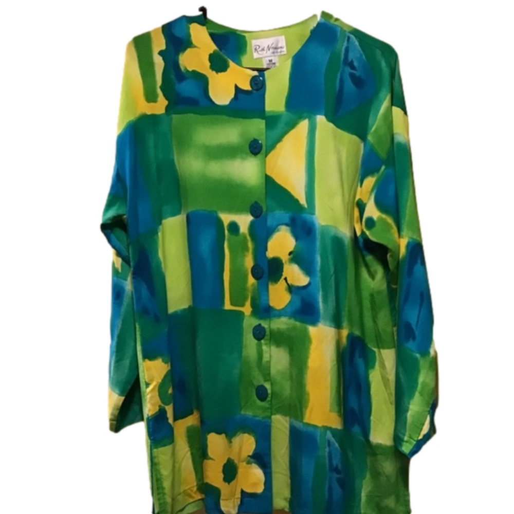Hippie, Boho,Art, wearable art, Ruth Norman M multi art color blouse bohemian